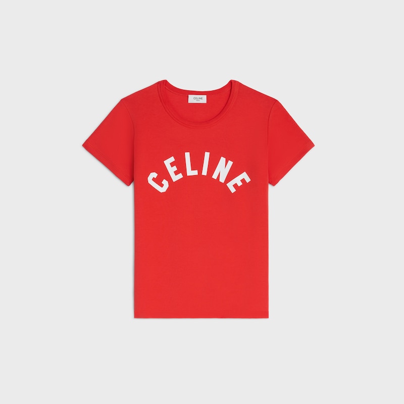 羅紋棉質平紋針織T恤 - 單車紅/米白色 -  - 1 | CELINE