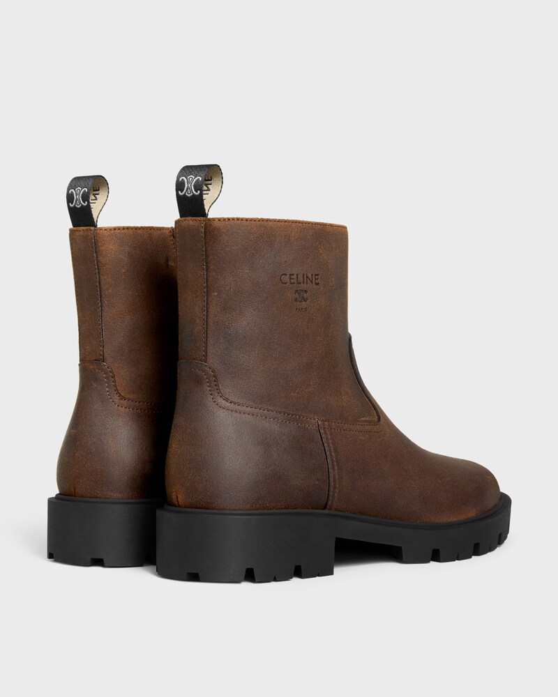 MARGARET - ZIPPED BOOT IN WAXED SUEDE CALFSKIN - DARK BROWN -  - 1 | CELINE
