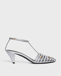 RIEMENSANDALE AUS LAMINIERTEM LAMMLEDER MIT ABSATZ - SILBER -  - 1 | CELINE