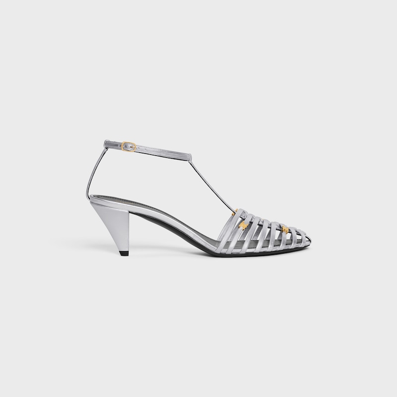 CAGE HEELED SANDAL IN LAMINATED LAMBSKIN - SILVER -  - 1 | CELINE