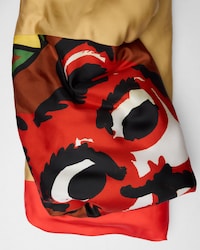 OCELOT PADDED TUBULAR SILK STOLE - CAMEL/RED/NEON PINK -  - 2 | CELINE