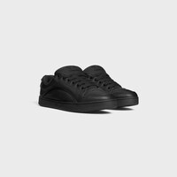 CELINE HUNTINGTON LOW LACE-UP SNEAKER IN TUMBLED LEATHER AND MESH - BLACK -  - 2 | CELINE
