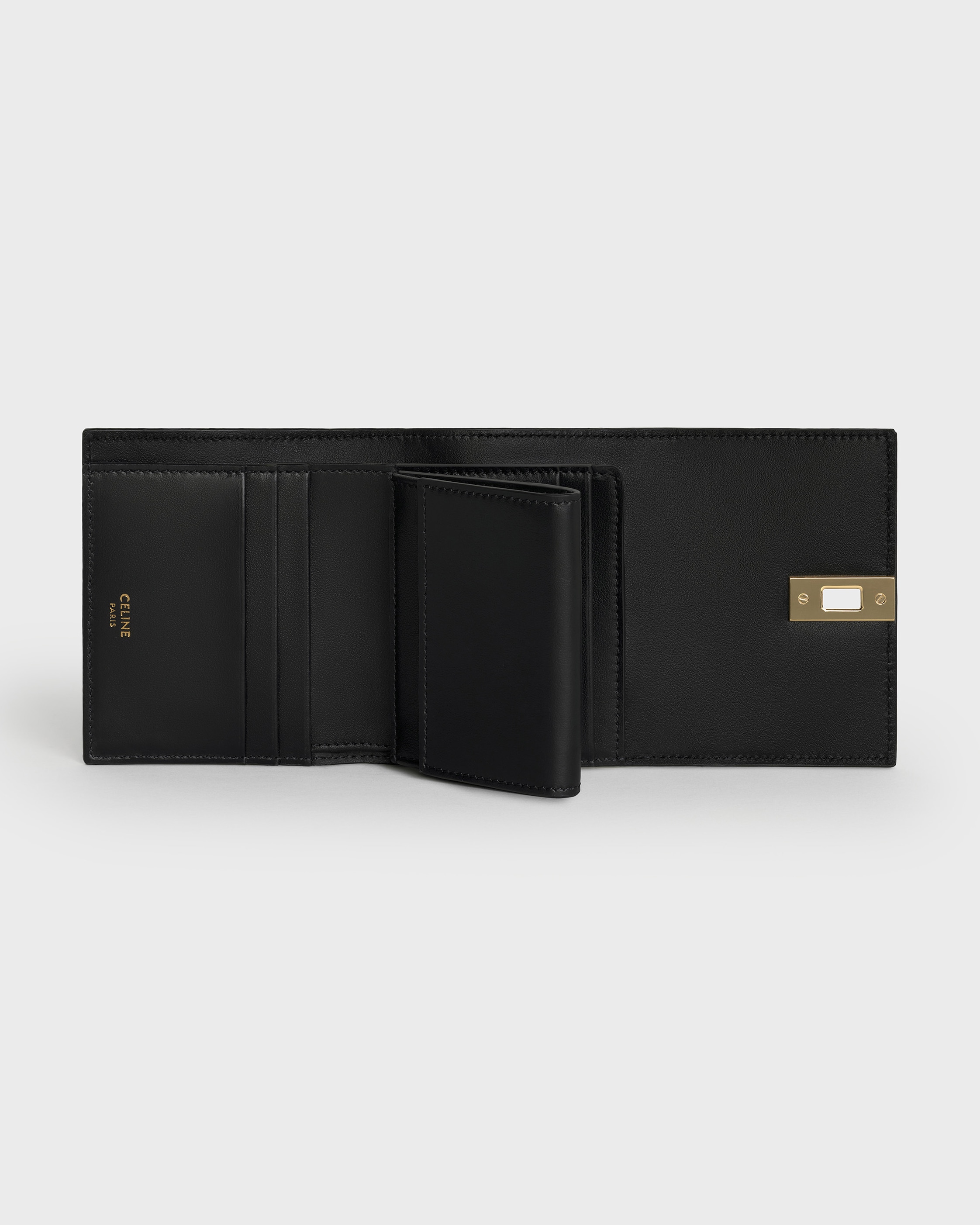 Small Trifold wallet 16 IN Satinated Calfskin - BLACK | CELINE