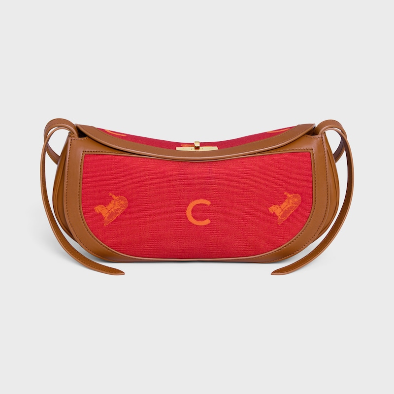 PETIT HOTDOG JACQUARD C calèche ET VEAU - GOLDEN TAN / ROUGE - SACS BANDOULIÈRES - 1 | CELINE