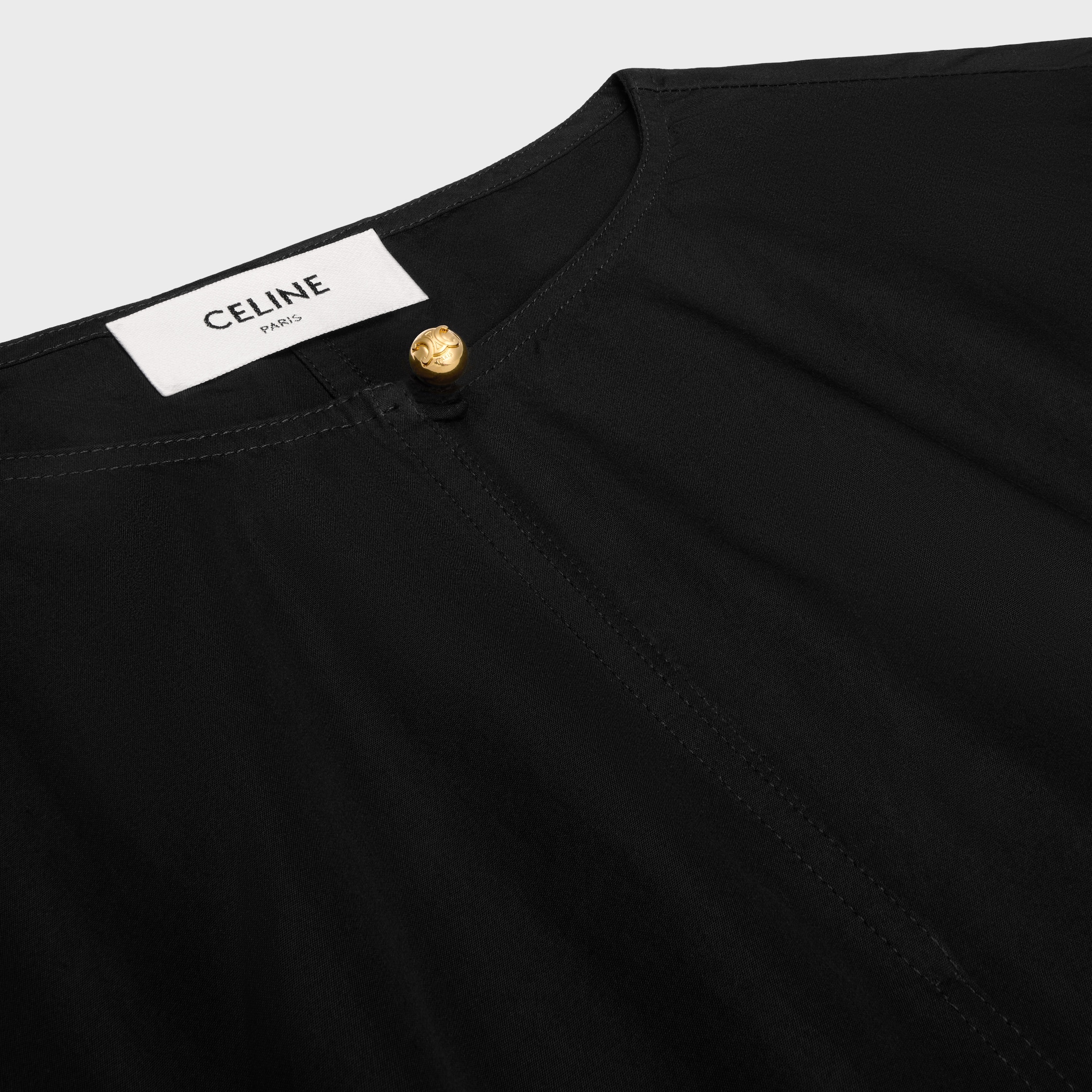 【名作】CELINE ドレス ワンピース 36 黒 ピンク裏地 モード 高級 ドレス / コットンポプリン - ブラック | CELINE