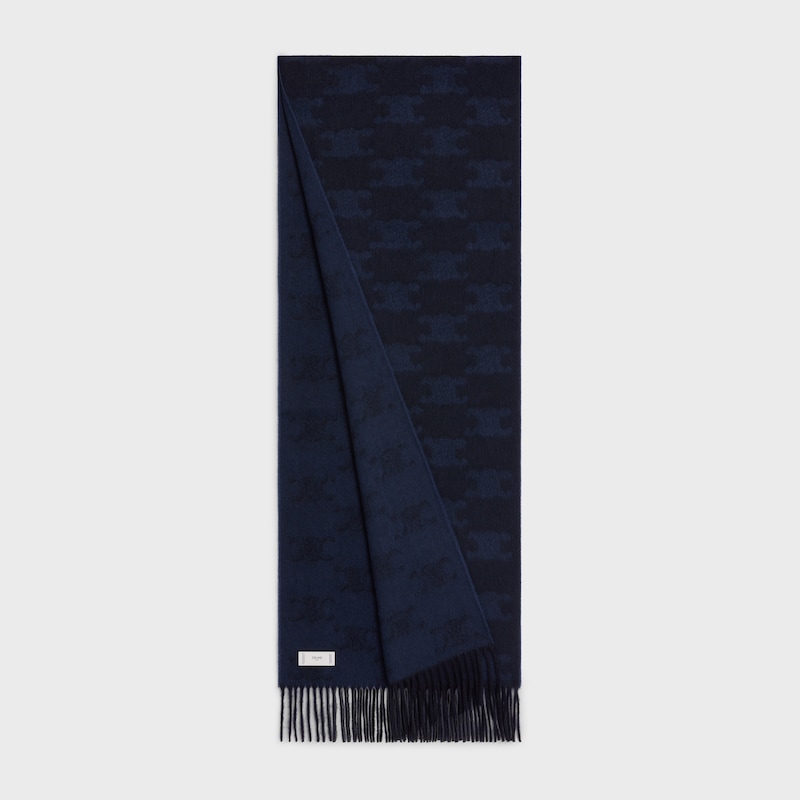monogrammed fringed scarf in cashmere - DARK BLUE / NAVY -  - 1 | CELINE