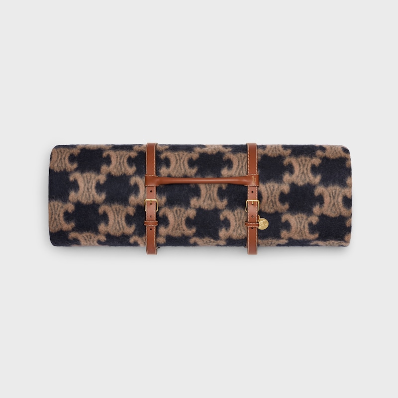 BLANKET AND BLANKET HOLDER IN CALFSKIN - BLACK / TAN - CELINE MAISON - 1 | CELINE