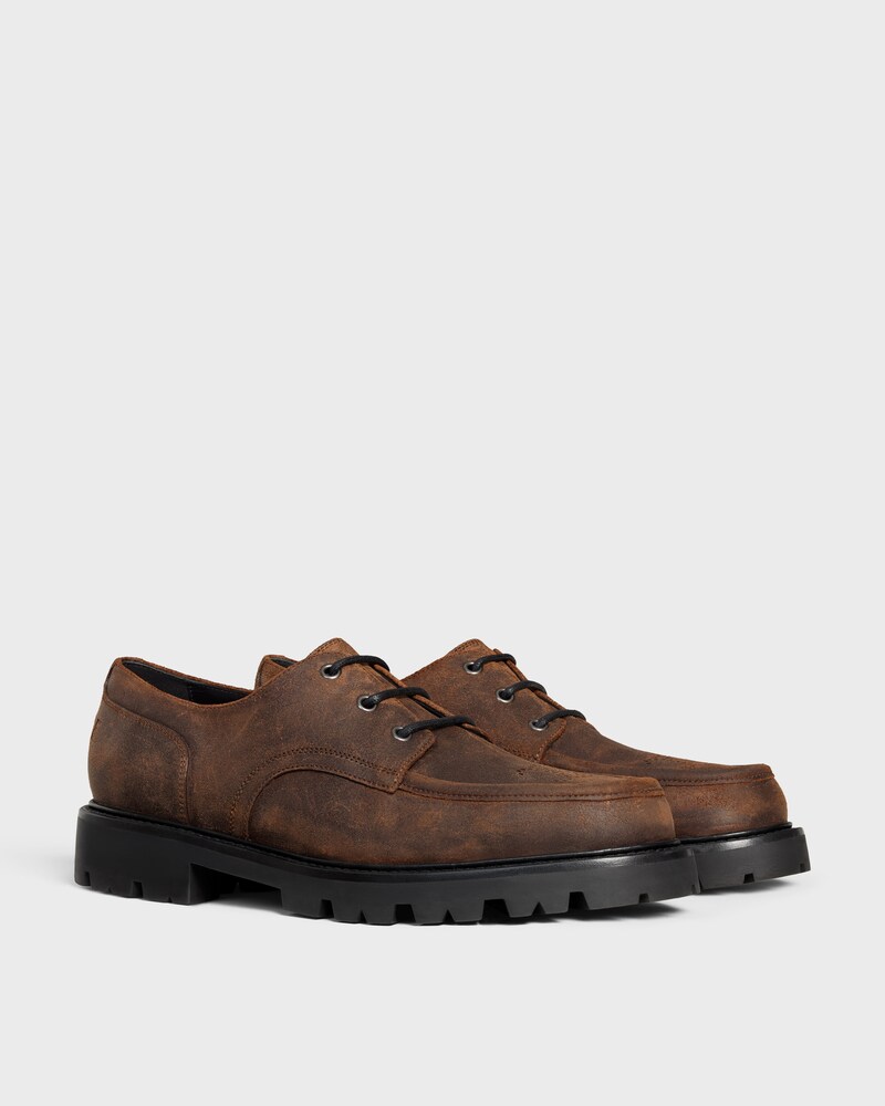 CELINE MARGARET DERBY IN WAXED SUEDE CALFSKIN - DARK BROWN -  - 1 | CELINE