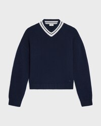 v-neck sweater IN cashmere - NAVY / WHITE -  - 1 | CELINE