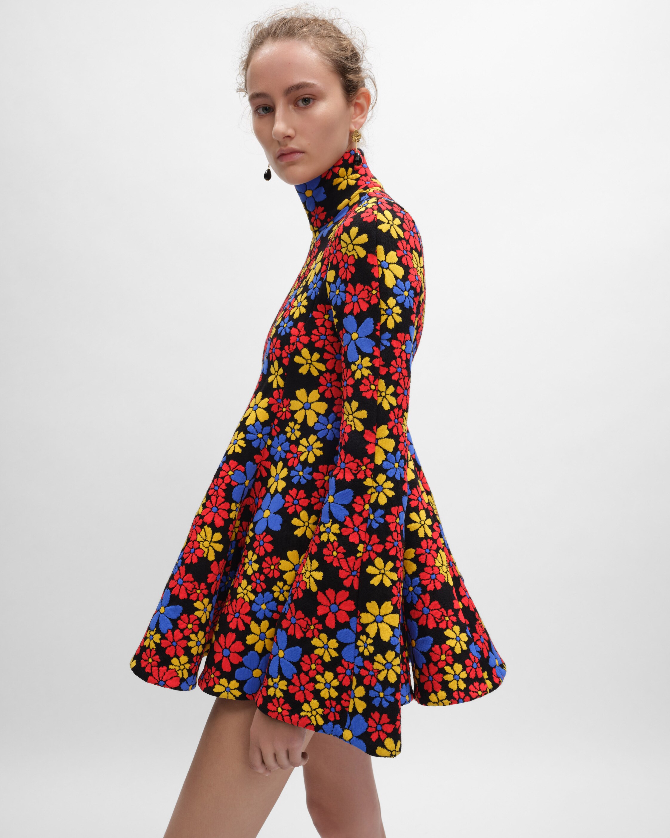 midi dress IN polyamide jacquard - BLACK/MULTICOLOR | CELINE