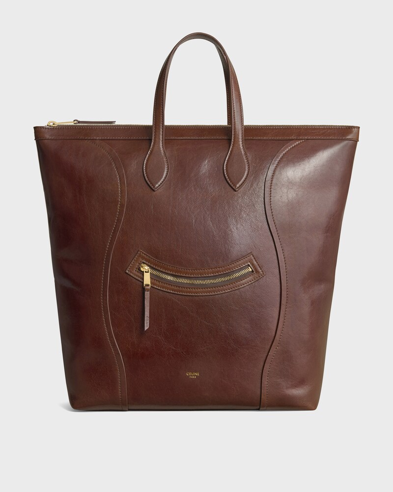 VERTICAL CABAS SMILE LUGGAGE IN SHINY CALFSKIN - CHESTNUT - TOTE BAGS - 1 | CELINE