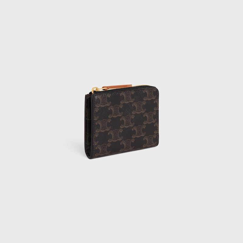 FLAT ZIPPED WALLET TRIOMPHE STAMP IN Triomphe Canvas and Calfskin - TAN - WALLETS - 1 | CELINE