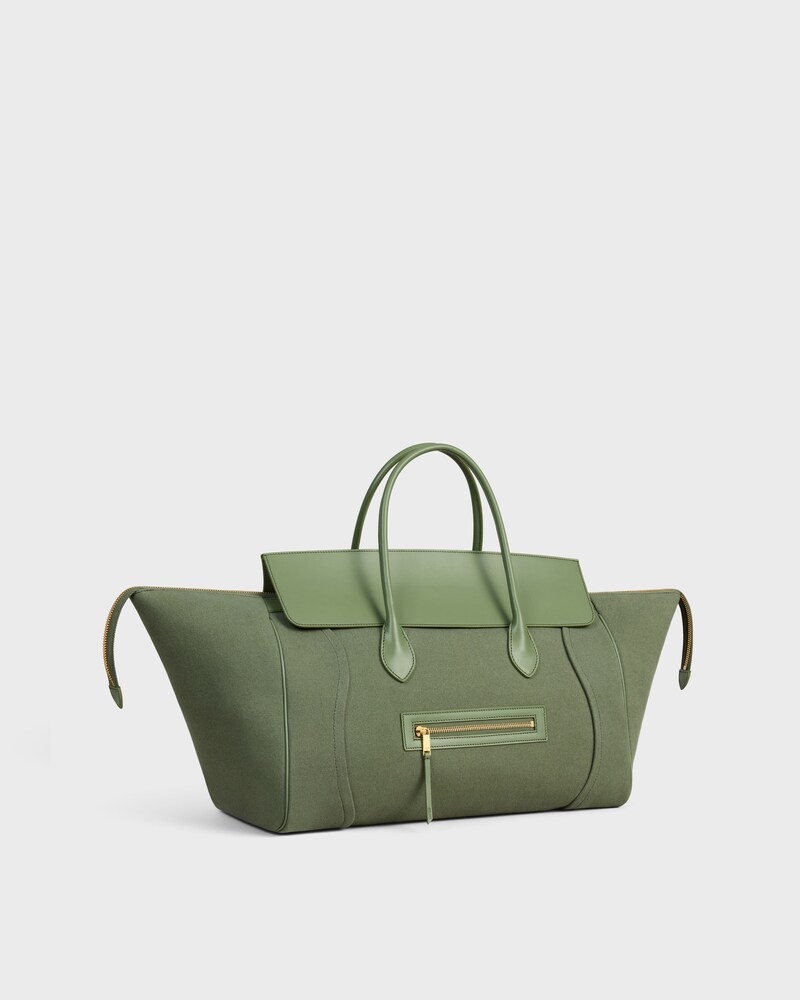 MALETA GRANDE DE TEJIDO Y PIEL DE BECERRO NATURAL - CAQUI - LUGGAGE - 1 | CELINE