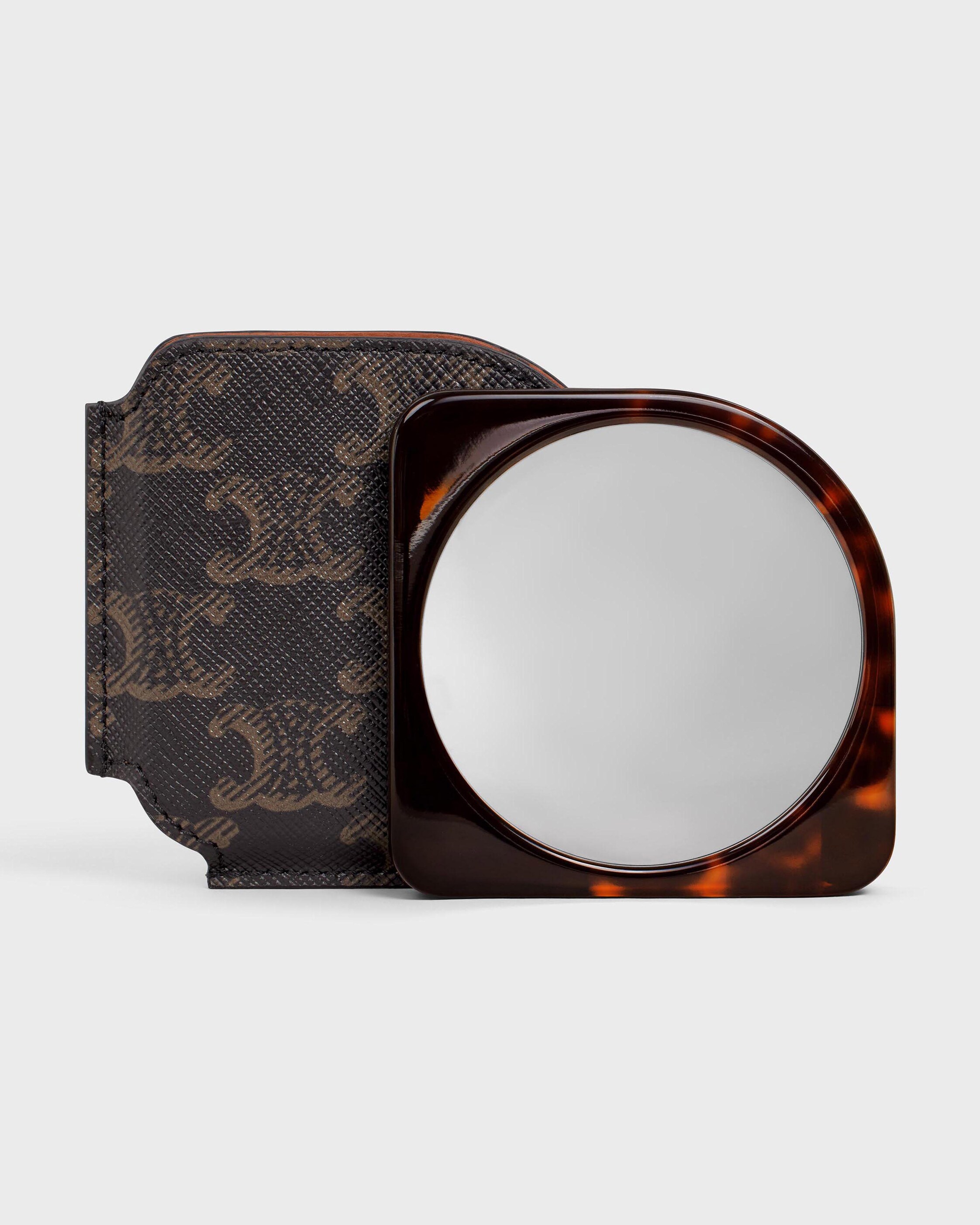 Pocket Mirror in Triomphe Canvas Case - BLACK / TAN | CELINE