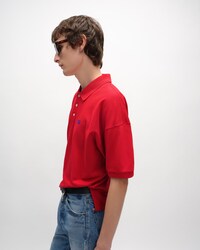 polo shirt IN PIQUE COTTON JERSEY - LIVE RED/ BLEU DENIM -  - 2 | CELINE