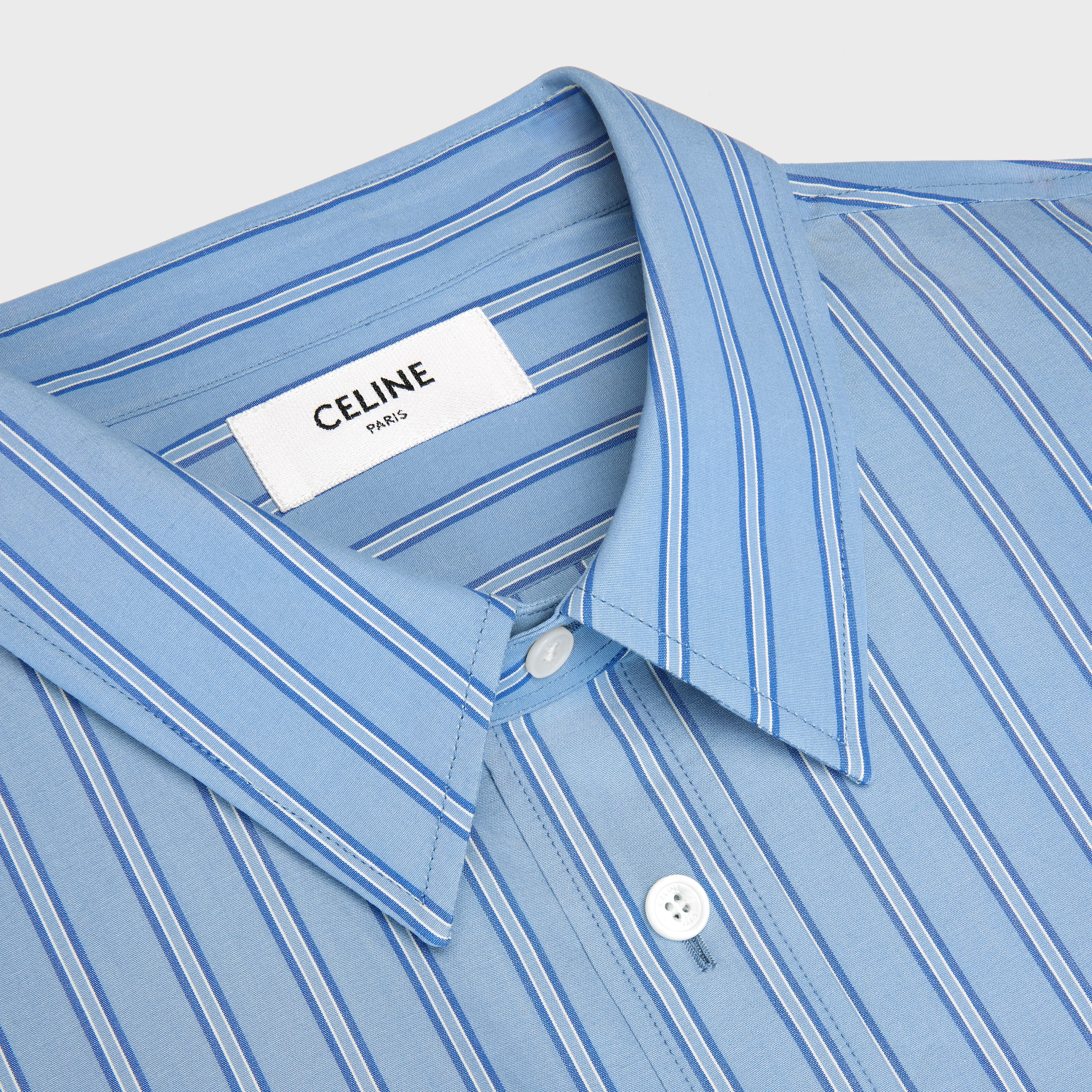 CLASSIC SHIRT IN STRIPED COTTON POPLIN - WASH BLUE/BLUE/CHALK | CELINE