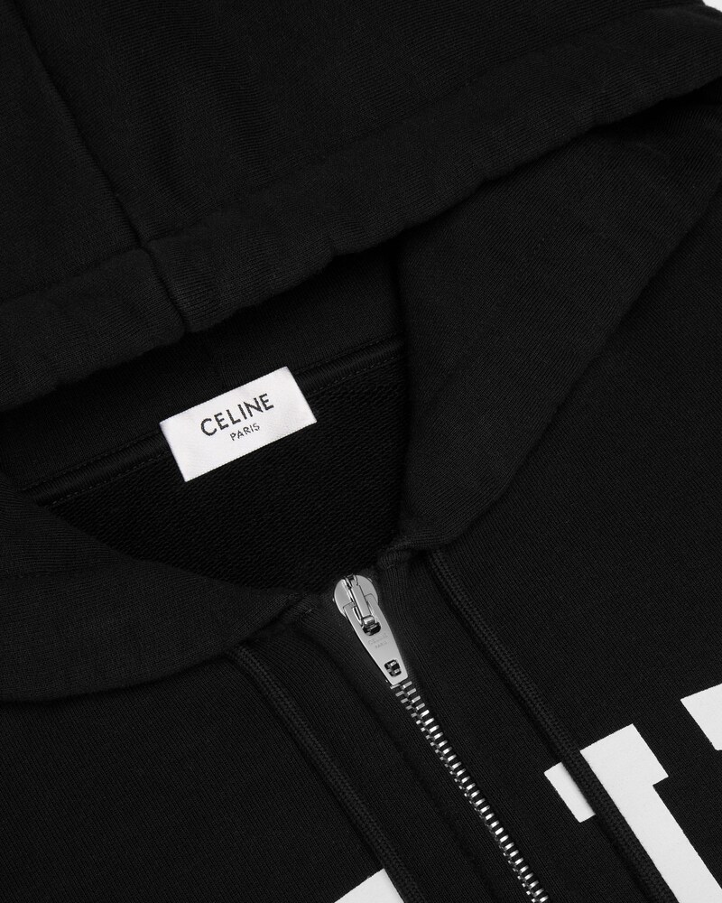zipped hoodie IN cotton fleece - BLACK / WHITE -  - 1 | CELINE