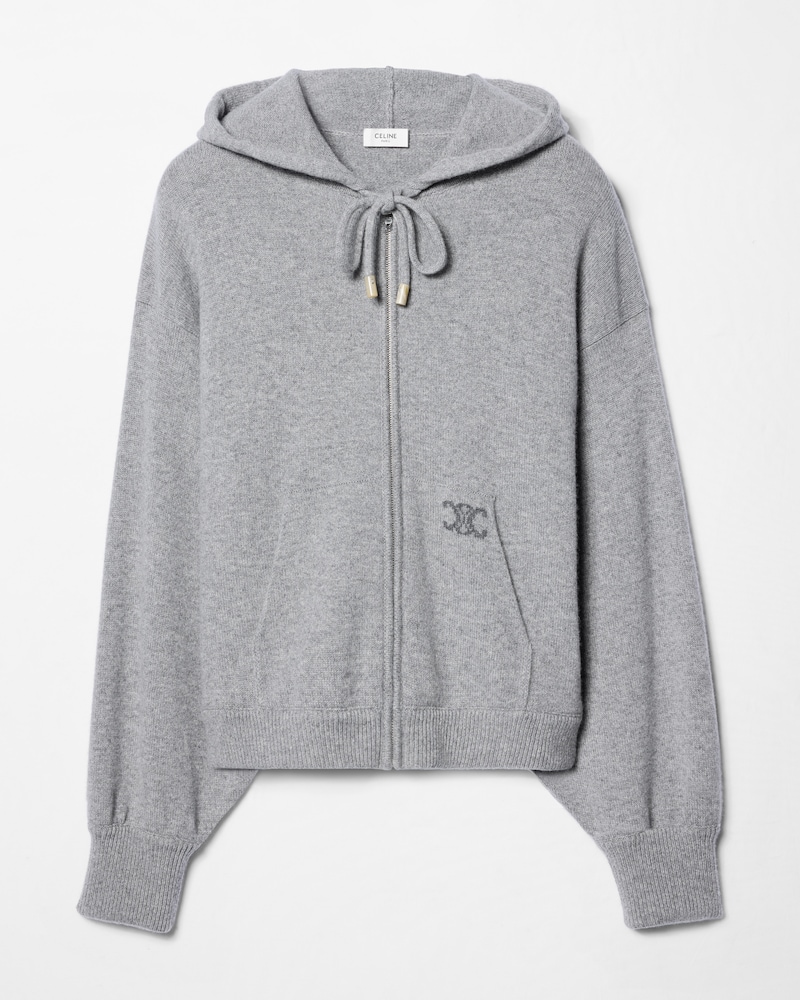 hooded cardigan IN CASHMERE - LIGHT GREY -  - 1 | CELINE