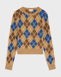 JERSEY CON CUELLO REDONDO DE LANA CON ROMBOS - BEIGE/MARRÓN/AZUL -  - 1 | CELINE