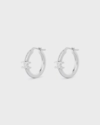 Triomphe Sparkle Hoops in Strass and Brass with Rhodium Finish - SILVER - TRIOMPHE - 2 | CELINE