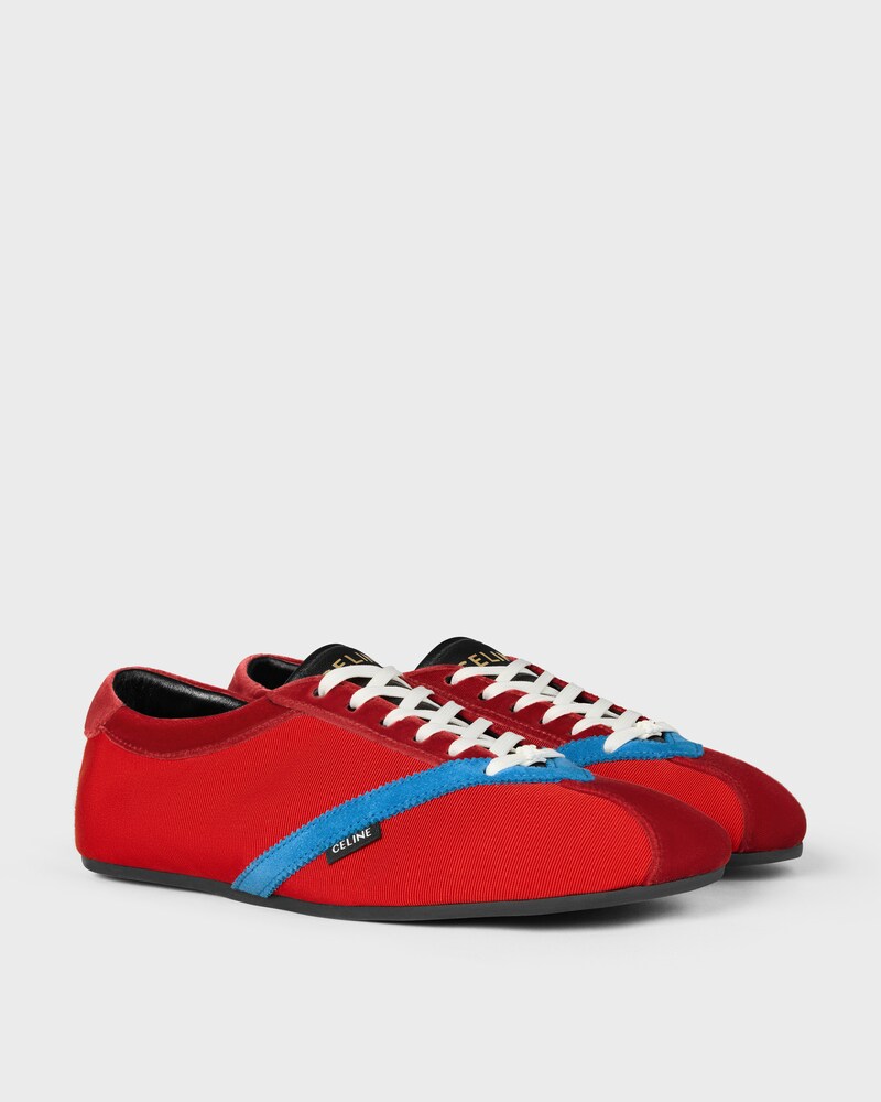 THE FLAT SNEAKER EN GROS GRAIN, VELOURS, CUIR DE CHÈVRE VELOURS ET CUIR D'AGNEAU - ROUGE / BLEU ÉLECTRIQUE -  - 1 | CELINE