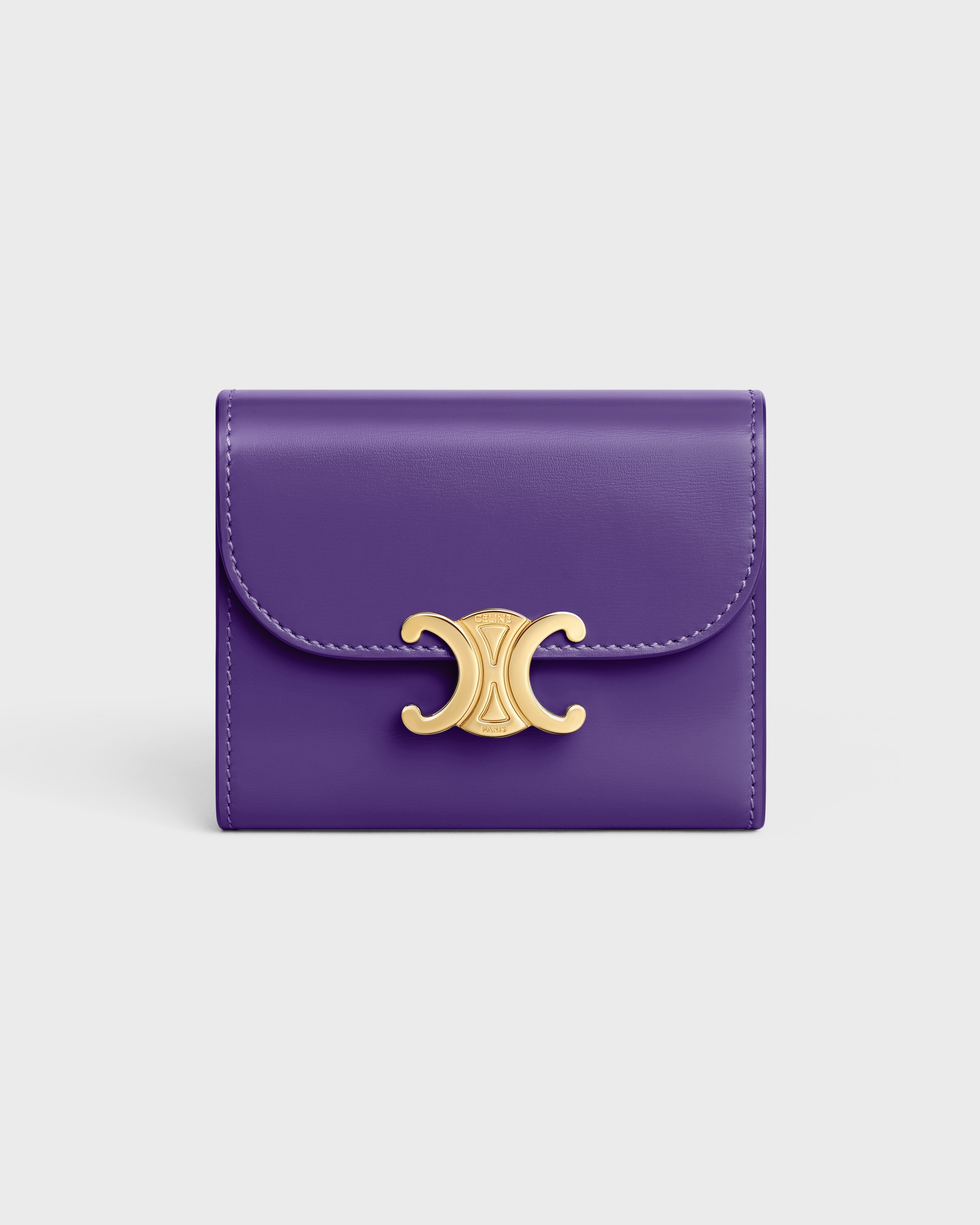 SMALL FLAP WALLET TRIOMPHE IN SHINY CALFSKIN - PURPLE | CELINE