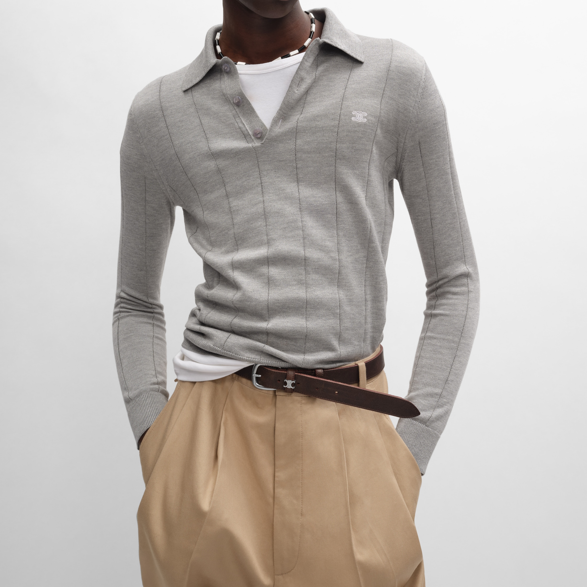 polo IN FINE SILK AND COTTON - LIGHT GREY | CELINE