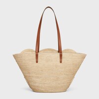 CELINE CLASSIC PANIER MEDIUM BRAIDED TRIOMPHE in RAFFIA and CALFSKIN - TAN - PANIER - 2 | CELINE