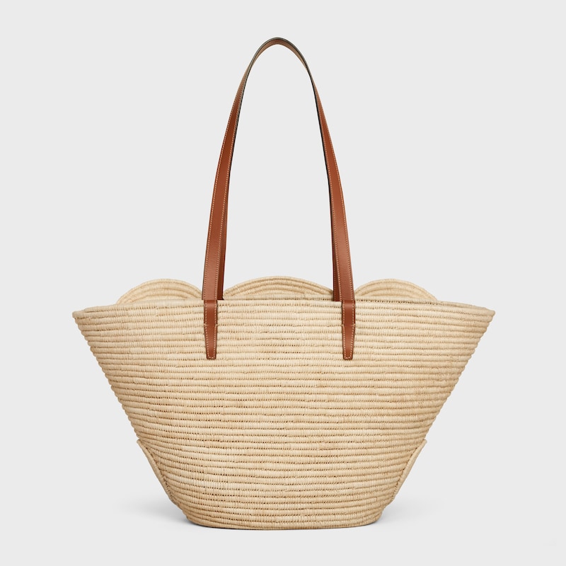 CELINE CLASSIC PANIER MEDIUM BRAIDED TRIOMPHE in RAFFIA and CALFSKIN - TAN - PANIER - 1 | CELINE
