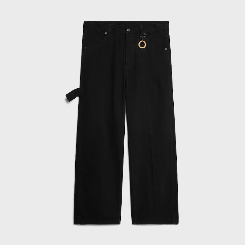WIDE LEG JEANS 001 IN heavy cotton twill - OVERDYE BLACK HEAVY STONE WASH -  - 1 | CELINE