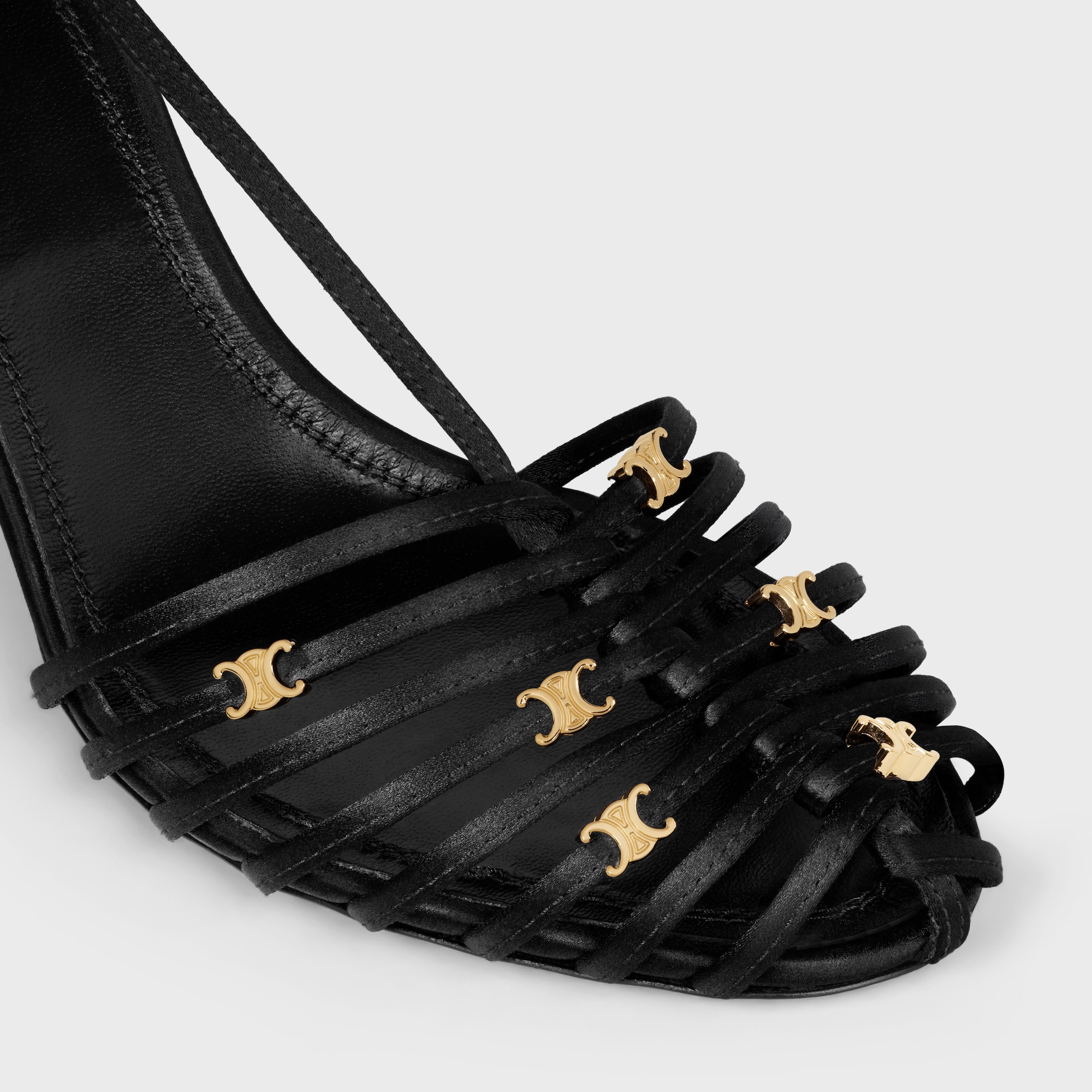 CAGE HEELED SANDAL IN Satin - BLACK | CELINE