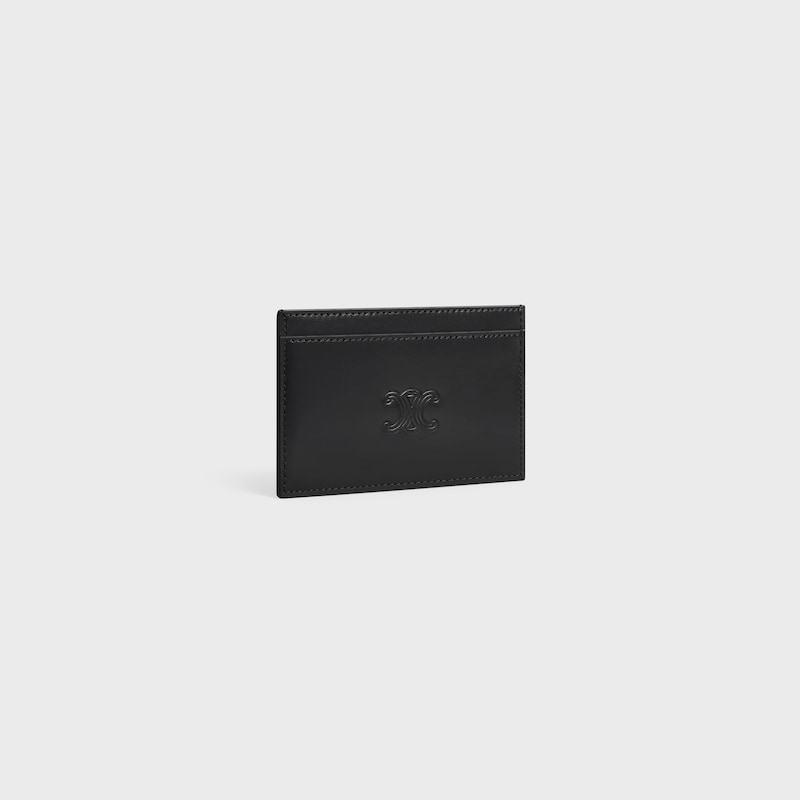 Card holder in Satinated calfskin with triomphe embossed - BLACK - GIFT FINDER - 1 | CELINE