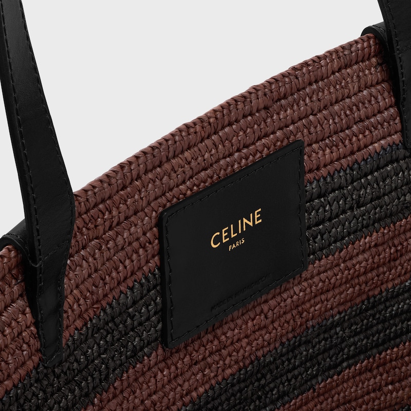 COUFFIN CELINE CLASSIC PANIER IN STRIPED RAFFIA AND CALFSKIN - BLACK / BROWN - PANIER - 1 | CELINE