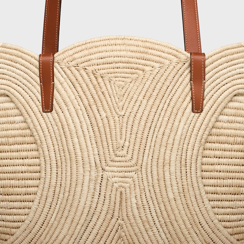 CELINE CLASSIC PANIER MEDIUM BRAIDED TRIOMPHE in RAFFIA and CALFSKIN - TAN - PANIER - 1 | CELINE