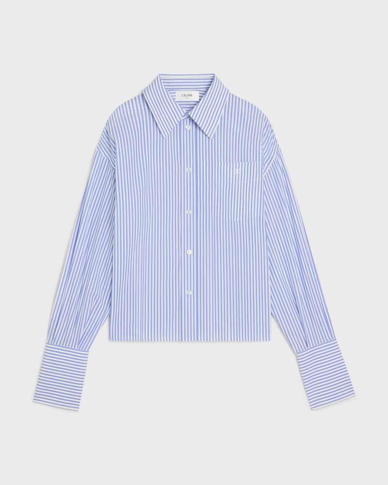 cropped shirt IN striped cotton poplin - CRAIE/BLEU CIEL -  - 1 | CELINE