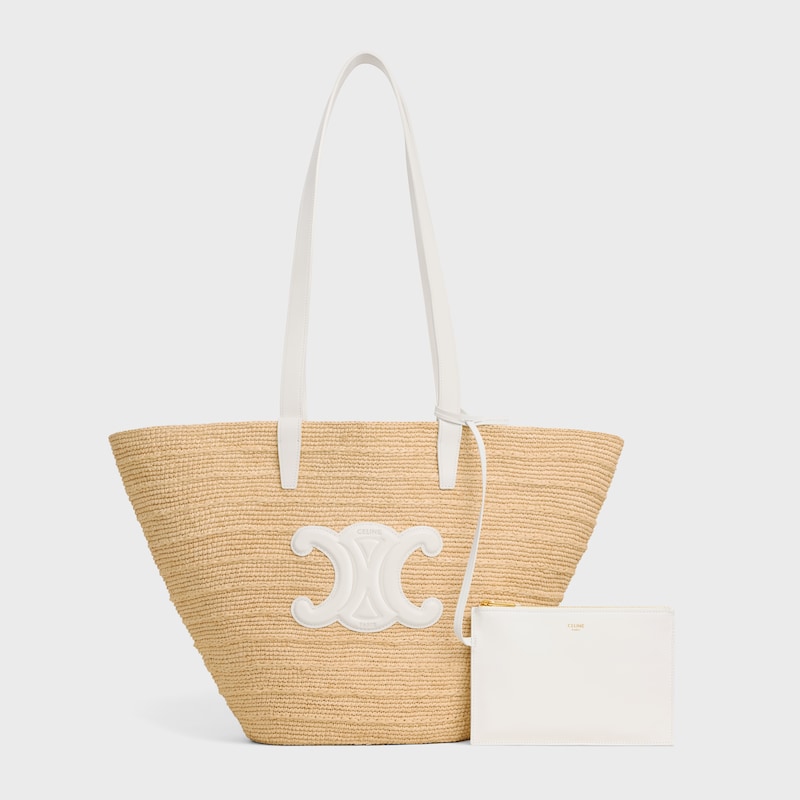 MEDIUM SUPPLE CELINE CLASSIC PANIER IN Raffia and calfskin - RICE - PANIER - 1 | CELINE