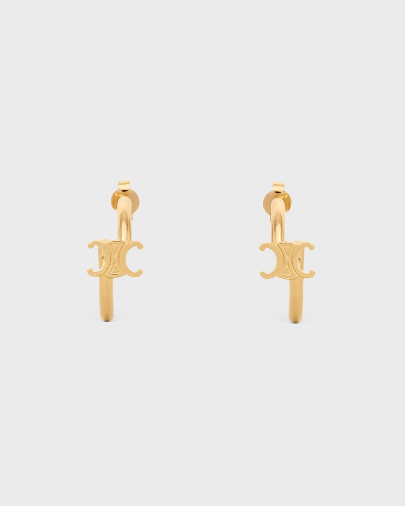 Triomphe Asymmetric Hoops in Brass with Gold Finish - GOLD - SMALL GIFTS - 1 | CELINE