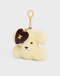 TRIOMPHE pom-pom keyring  with heart in SHEARLING AND ACETATE with GOLD FINISHING - NATURAL / TAN - CHARMS AND ACCESSORIES - 2 | CELINE