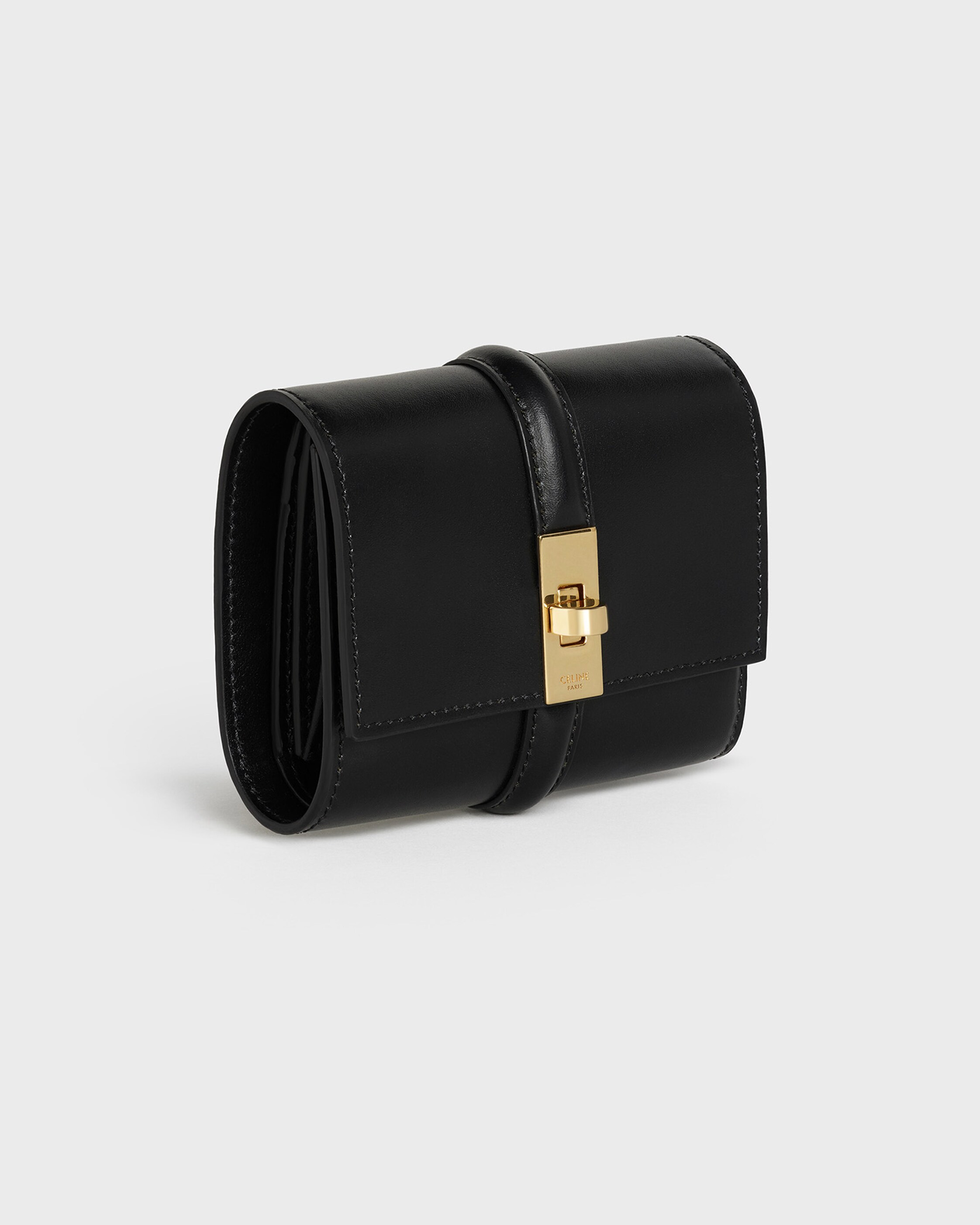 Small Trifold wallet 16 IN Satinated Calfskin - BLACK | CELINE