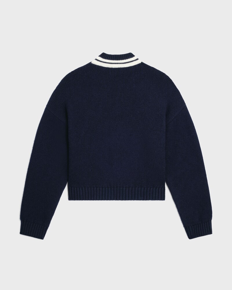 v-neck sweater IN cashmere - NAVY / WHITE -  - 1 | CELINE