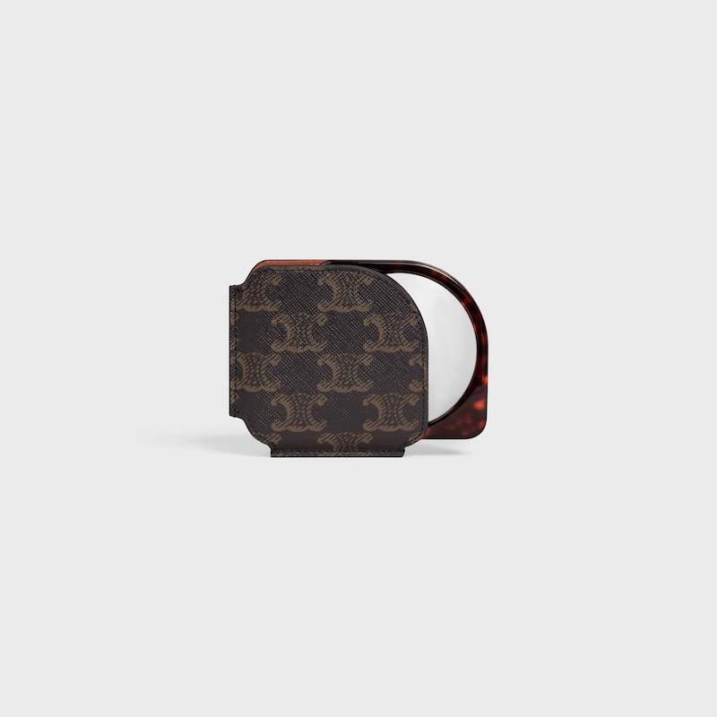 Pocket Mirror in Triomphe Canvas Case - BLACK / TAN - ACCESSORIES - 1 | CELINE