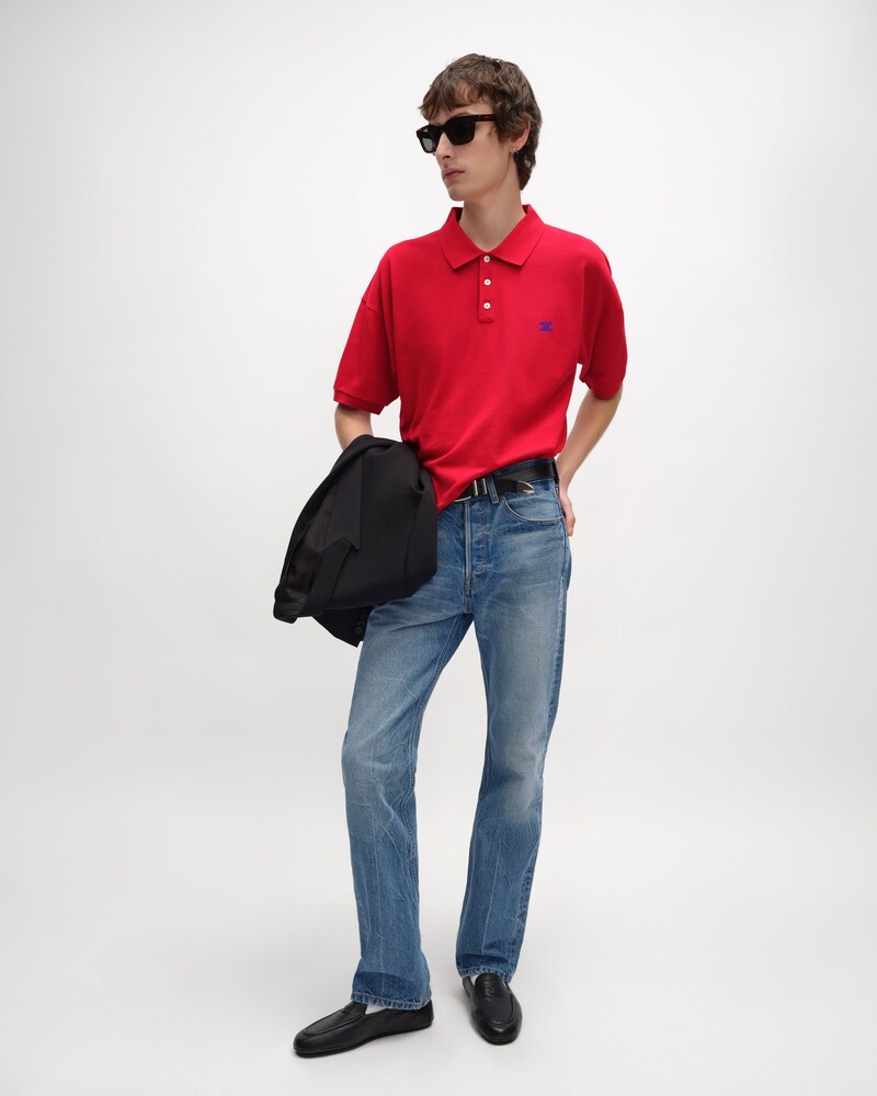 polo shirt IN PIQUE COTTON JERSEY - LIVE RED/ BLEU DENIM -  - 1 | CELINE