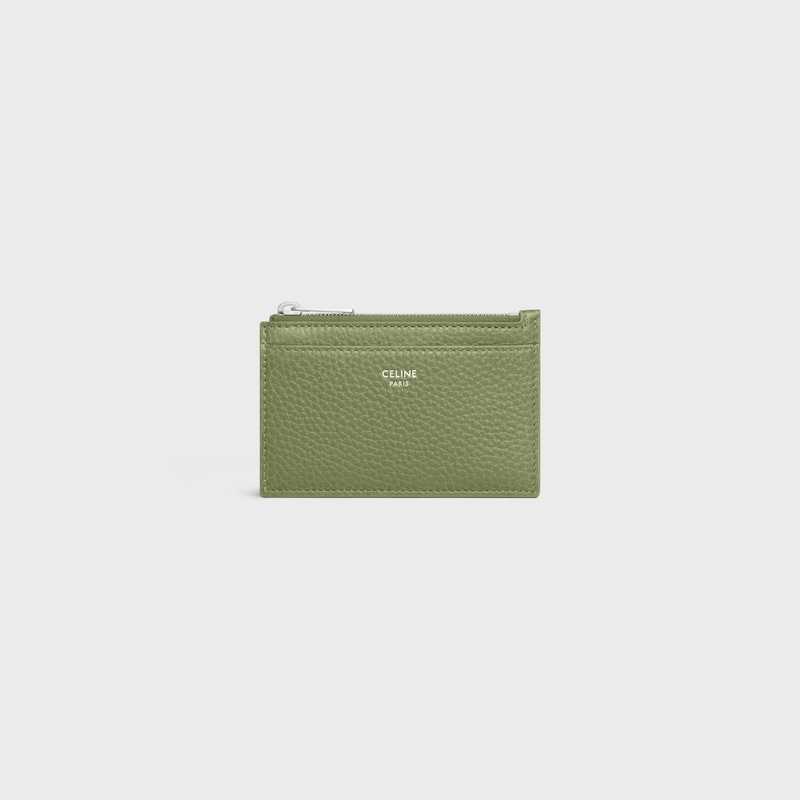 Porte-cartes zipp&eacute; EN VEAU GRAIN&Eacute; - KAKI CLAIR - PORTE CARTES - 1 | CELINE