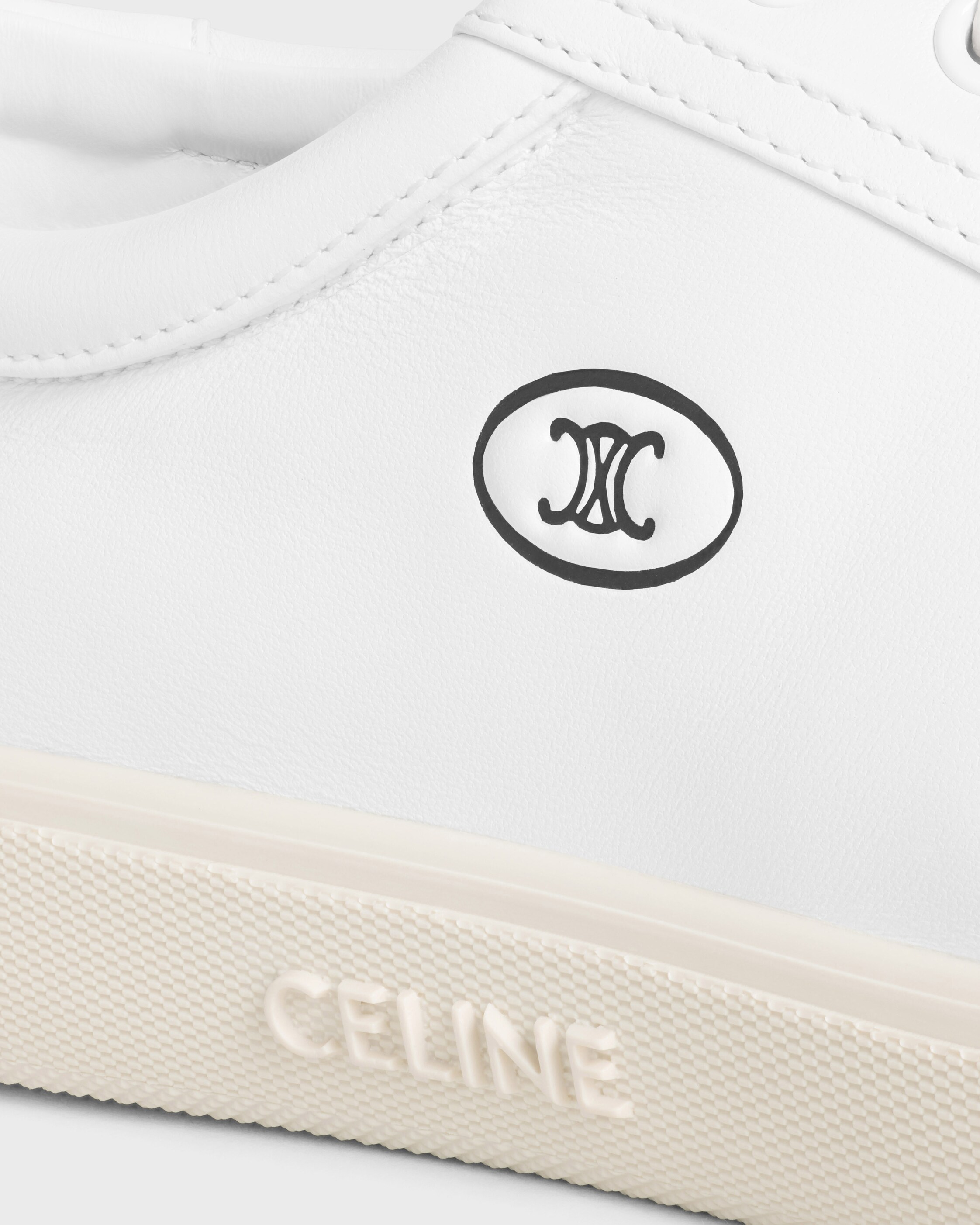 CELINE LOU LOW LACE-UP SNEAKER WITH TRIOMPHE IN LAMBSKIN - OPTIC