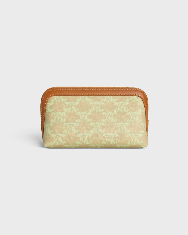 Pochette Cosm&eacute;tique Petit Mod&egrave;le Toile Triomphe et Veau - BEIGE SABLE/ VERT LIME - VOYAGE - 1 | CELINE