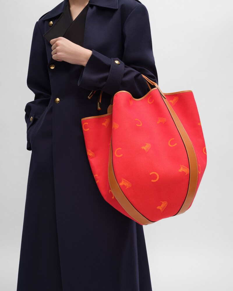 LARGE DROP BUCKET BAG IN JACQUARD C SULKY TEXTILE - RED / ORANGE - BUCKET - 1 | CELINE