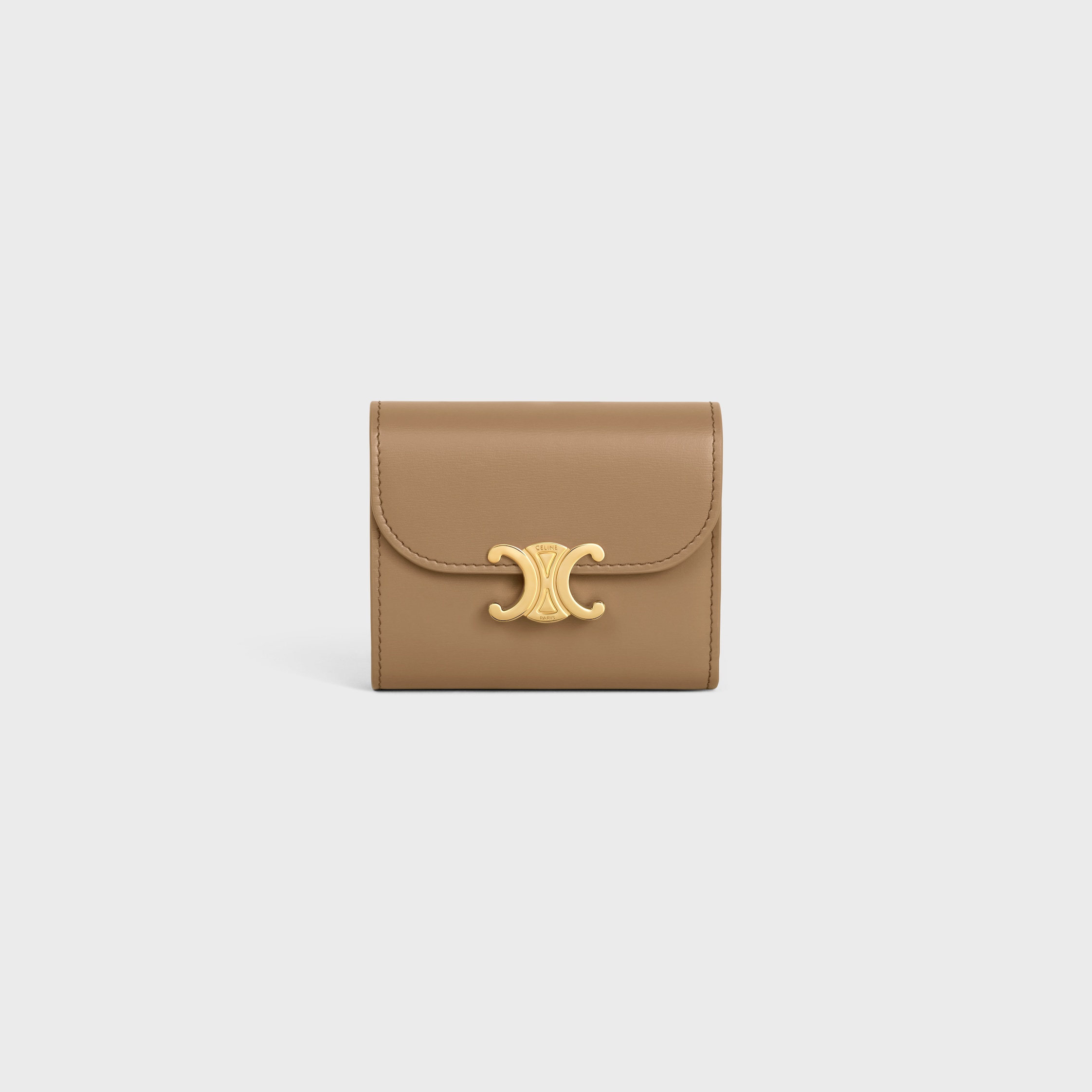 Small Flap Wallet TRIOMPHE in Shiny calfskin - DARK SEPIA | CELINE