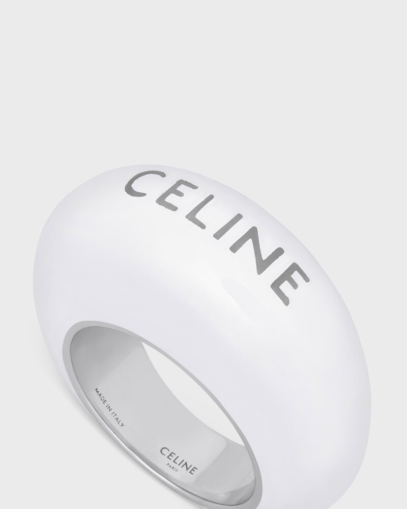 Celine Sulky Ring in Enamel and Brass with Rhodium Finish - SILVER/OPTIC WHITE -  - 1 | CELINE