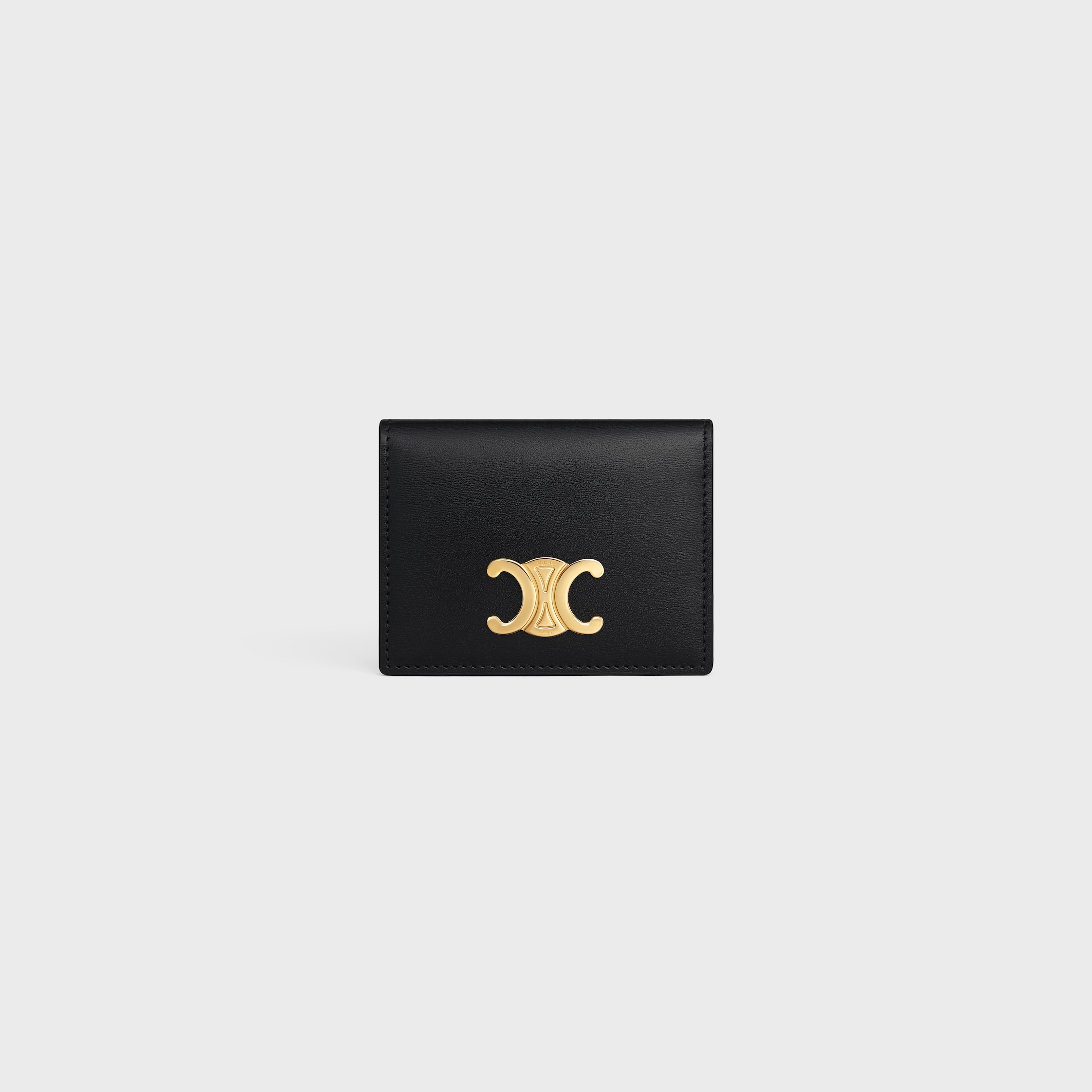 CELINE セリーヌ トリオンフ ゴールド金具 スカート 38 ブラック BI-FOLD CARD HOLDER TRIOMPHE IN Shiny calfskin - BLACK | CELINE