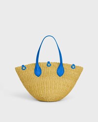 SMALL TRIOMPHE BEADS BASKET IN SISAL AND CALFSKIN - NATURAL / ULTRA BLUE - NEW - 2 | CELINE